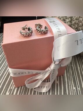Charles Krypell Ivy Huggie Small Hoop Silver Earring With Gift Box